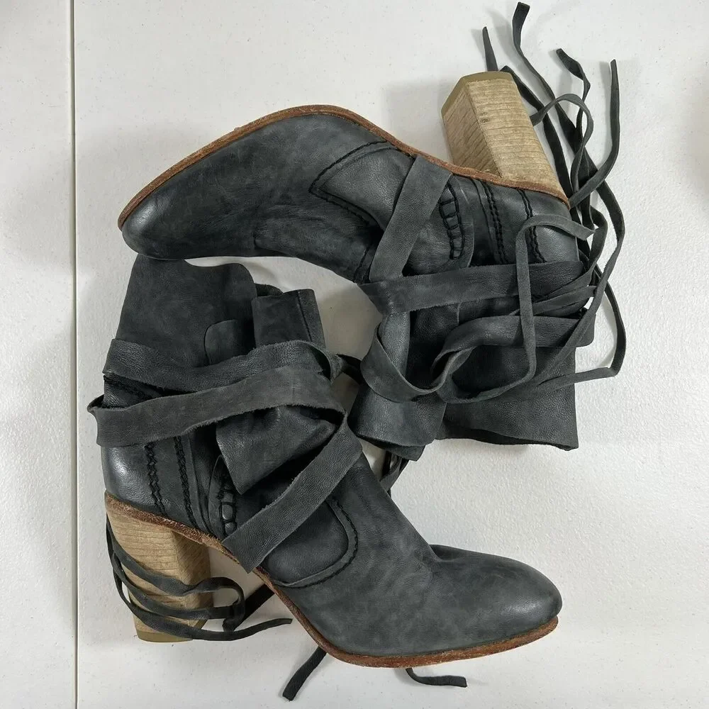 Free People Size 39 US 9 Seven Wonders Leather Ankle Boots Women’s Gray Buttery - Picture 5 of 13
